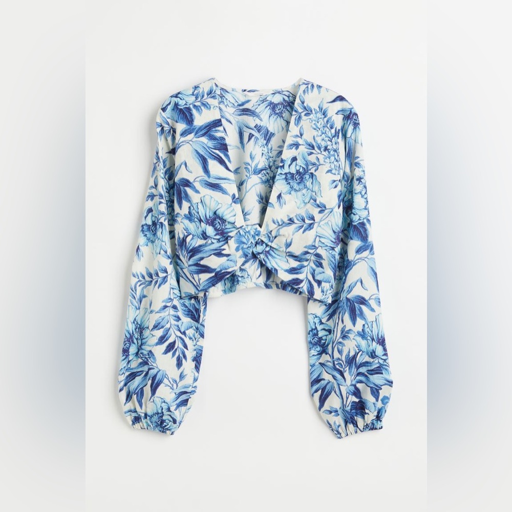 Linen Blend Crop Blouse